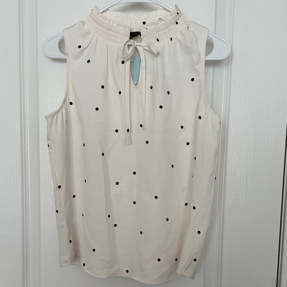 Ann Taylor Cream Blouse with Black Polka Dots NWT